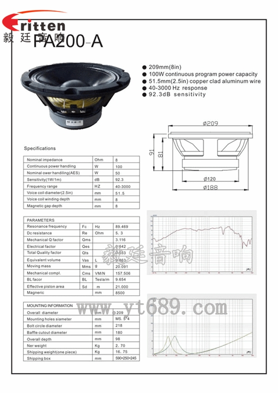 8寸重低音舞臺音箱喇叭成品圖+曲線圖