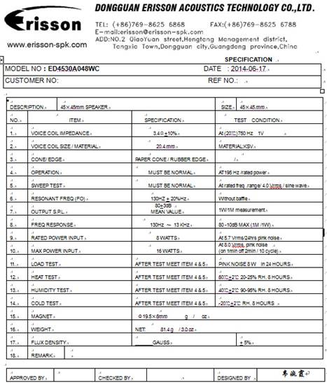 喇叭廠家規(guī)格書(shū)